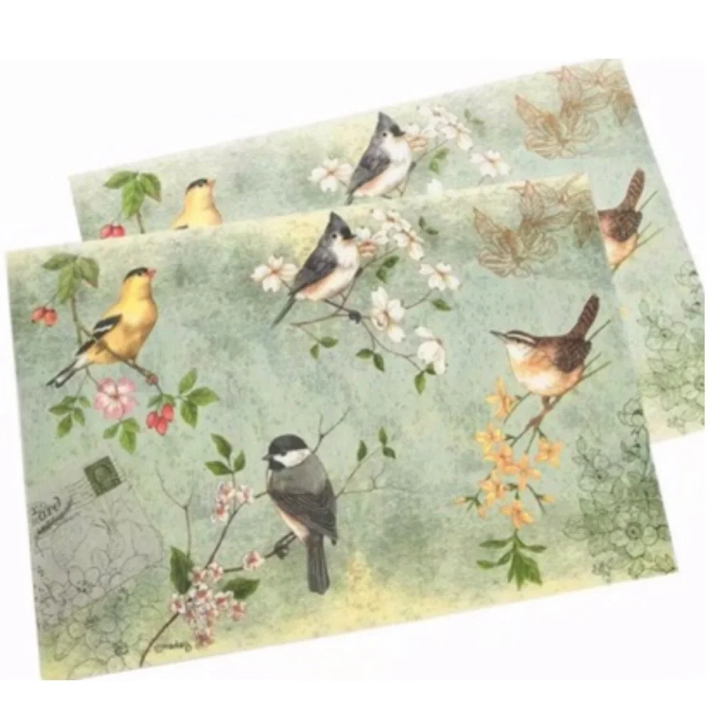 Botanical Bird Placemat Set of 2 Individual in Sage Green
